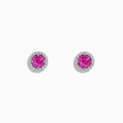 Earrings|Effy Jewelry 14K White Gold Pink Sapphire and Diamond Stud Earrings