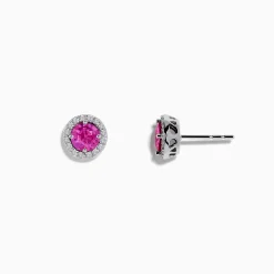 Earrings|Effy Jewelry 14K White Gold Pink Sapphire and Diamond Stud Earrings