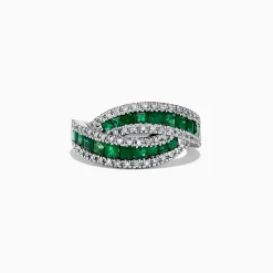 Rings|Effy Jewelry 14K White Gold Princess Cut Emerald and Diamond Ring, 1.76 TCW