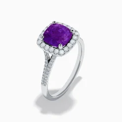 Rings|Effy Jewelry 18K White Gold Purple Sapphire and Diamond Halo Ring