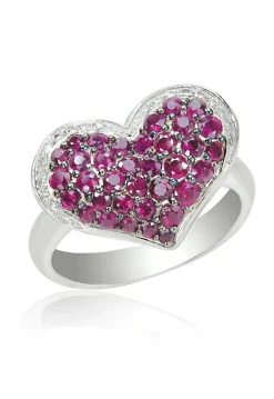 Rings|Effy Jewelry 14K White Gold Ruby and Diamond Heart Ring, 1.32 TCW