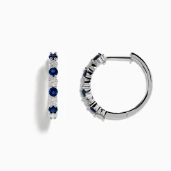 Earrings|Effy Jewelry 14K White Gold Sapphire and Diamond Hoop Earrings