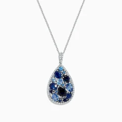 Necklaces & Pendants|Effy Jewelry 14K White Gold Sapphire and Diamond Teardrop Pendant, 3.80 TCW
