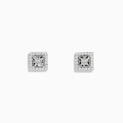 Earrings|Effy Jewelry 14K White Gold Square Diamond Halo Stud Earrings 0.46 TCW