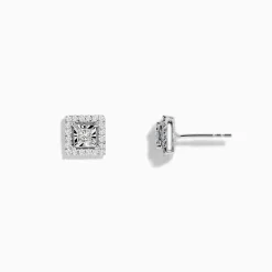 Earrings|Effy Jewelry 14K White Gold Square Diamond Halo Stud Earrings 0.46 TCW