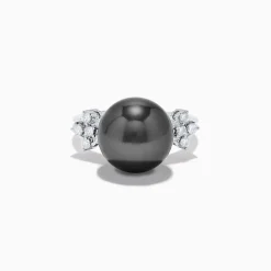 Rings|Effy Jewelry 14K White Gold Tahitian Pearl and Diamond Ring