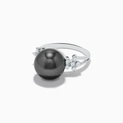 Rings|Effy Jewelry 14K White Gold Tahitian Pearl and Diamond Ring