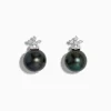 Earrings|Effy Jewelry 14K White Gold Tahitian Pearl and Diamond Earrings 9-10 mm