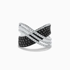 Rings|Effy Jewelry 14K White Gold White and Black Diamond Criss Cross Ring