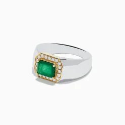 Mens|Effy Jewelry 14K White u0026 Yellow Gold Emerald and Diamond Ring