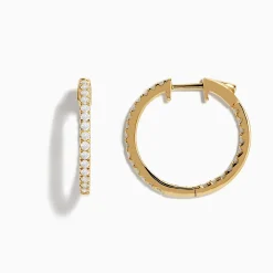 Earrings|Effy Jewelry 14K Yellow Gold 3/4" Diamond Hoop Earrings 0.74 TCW