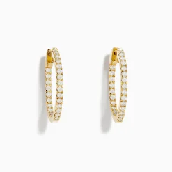 Earrings|Effy Jewelry 14K Yellow Gold 3/4" Diamond Hoop Earrings 0.74 TCW