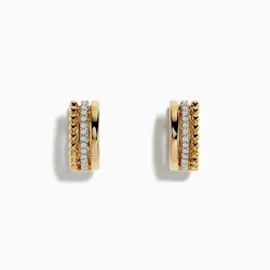 Earrings|Effy Jewelry 14K Yellow Gold 1/2" Diamond Huggie Earrings 0.13 TCW
