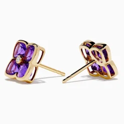 Earrings|Effy Jewelry 14K Yellow Gold Amethyst and Diamond Earrings