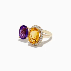Rings|Effy Jewelry 14K Yellow Gold Amethyst and Citrine Diamond Toi Et Moi Ring