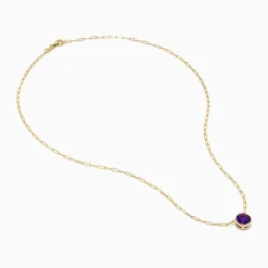 Necklaces & Pendants|Effy Jewelry 14K Yellow Gold Amethyst Bezel Paperclip Chain Pendant