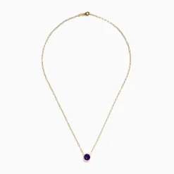 Necklaces & Pendants|Effy Jewelry 14K Yellow Gold Amethyst Bezel Paperclip Chain Pendant