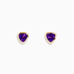 Earrings|BH Multi 14K Yellow Gold Amethyst Trillion Cut Stud Earrings