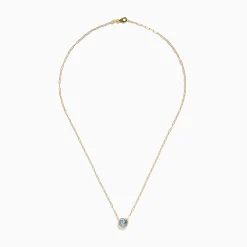 Necklaces & Pendants|Effy Jewelry 14K Yellow Gold Aquamarine Bezel Paperclip Chain Pendant