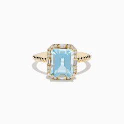 Rings|Effy Jewelry 14K Yellow Gold Aquamarine and Diamond Ring