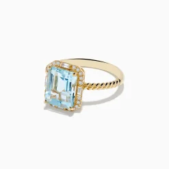 Rings|Effy Jewelry 14K Yellow Gold Aquamarine and Diamond Ring
