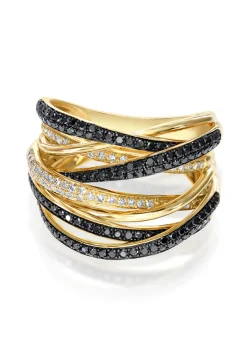 Rings|Effy Jewelry 14K Yellow Gold Black and White Diamond Ring, 0.74 TCW