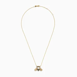 Necklaces & Pendants|Effy Jewelry 14K Yellow Gold Black Diamond, Freshwater Pearl Bee Pendant