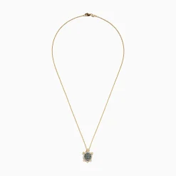 Necklaces & Pendants|Effy Jewelry 14K Yellow Gold Blue and White Diamond Sea Turtle Pendant, 0.41 TCW