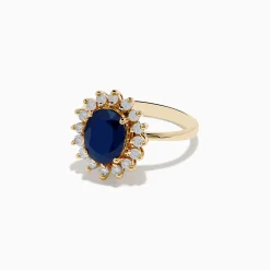Rings|Effy Jewelry 14K Yellow Gold Blue Sapphire and Diamond Ring, 2.29 TCW