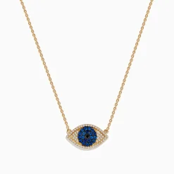 Necklaces & Pendants|Effy Jewelry 14K Yellow Gold Blue Sapphire and Diamond Evil Eye Necklace