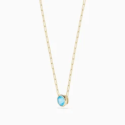Necklaces & Pendants|Effy Jewelry 14K Yellow Gold Blue Topaz Bezel Paperclip Chain Pendant