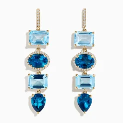 Earrings|Effy Jewelry 14K Yellow Gold Blue Topaz and Diamond Drop Earrings