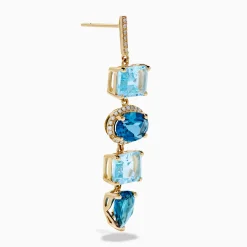 Earrings|Effy Jewelry 14K Yellow Gold Blue Topaz and Diamond Drop Earrings
