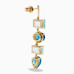 Earrings|Effy Jewelry 14K Yellow Gold Blue Topaz and Diamond Drop Earrings
