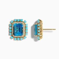Earrings|Effy Jewelry 14K Yellow Gold Blue Topaz, Turquoise and Diamond Earrings