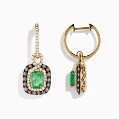 Earrings|Effy Jewelry 14k Yellow Gold Brown u0026 White Diamond Halo Emerald Drop Earrings