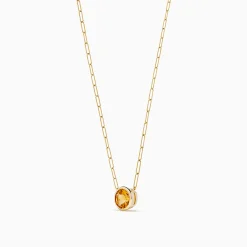 Necklaces & Pendants|Effy Jewelry 14K Yellow Gold Citrine Bezel Paperclip Chain Pendant
