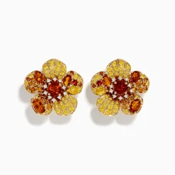 Earrings|Effy Jewelry 14K Yellow Gold Citrine, Yellow Sapphire and Diamond Flower Earrings