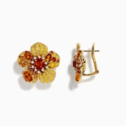 Earrings|Effy Jewelry 14K Yellow Gold Citrine, Yellow Sapphire and Diamond Flower Earrings