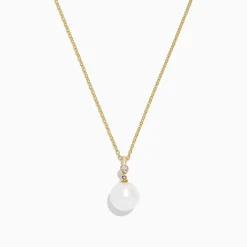 Necklaces & Pendants|Effy Jewelry 14K Yellow Gold Cultured Fresh Water Pearl and Diamond Pendant, 0.02 TCW