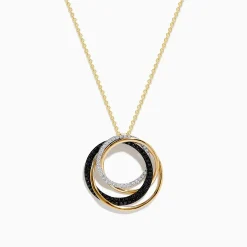 Necklaces & Pendants|Effy Jewelry 14K Yellow Gold Diamond and Black Diamond Circles Pendant