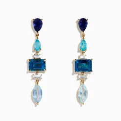 Earrings|Effy Jewelry 14K Yellow Gold Diamond Blue Topaz, Iolite and Apatite Earrings