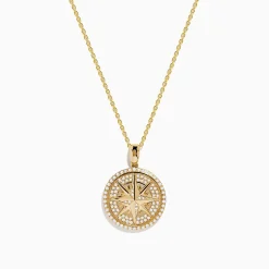 Necklaces & Pendants|Effy Jewelry 14K Yellow Gold Diamond Compass Pendant