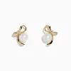 Earrings|Effy Jewelry 14K Yellow Gold Diamond Fresh Water Pearl Earrings