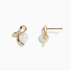 Earrings|Effy Jewelry 14K Yellow Gold Diamond Fresh Water Pearl Earrings