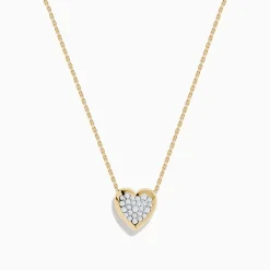 Necklaces & Pendants|Effy Jewelry 14K Yellow Gold Diamond Pave Heart Necklace