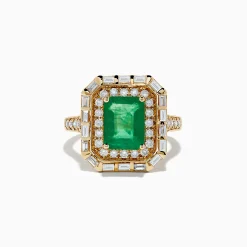 Rings|Effy Jewelry 14K Yellow Gold Double Halo Emerald Cocktail Ring