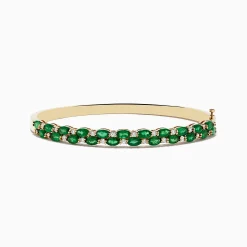 Bracelets|Effy Jewelry 14K Yellow Gold Emerald and Diamond Bangle