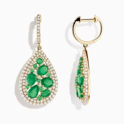 Earrings|Effy Jewelry 14K Yellow Gold Emerald and Diamond Earrings