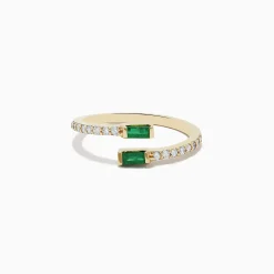 Rings|BH Multi 14K Yellow Gold Emerald and Diamond Bypass Ring